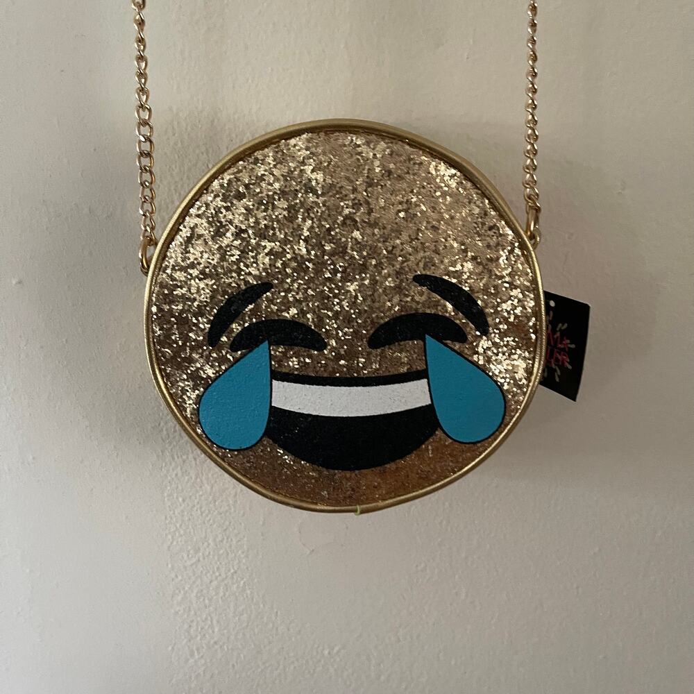 Olivia Miller Gold Glitter Emoji Crossbody Bag Tears Of Joy NWT OMZ-0852